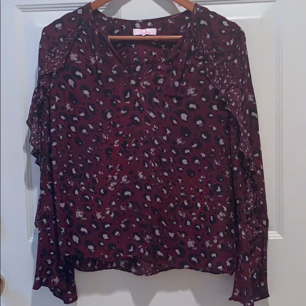 Parker Denny Combo Ruffle Animal Print Blouse
